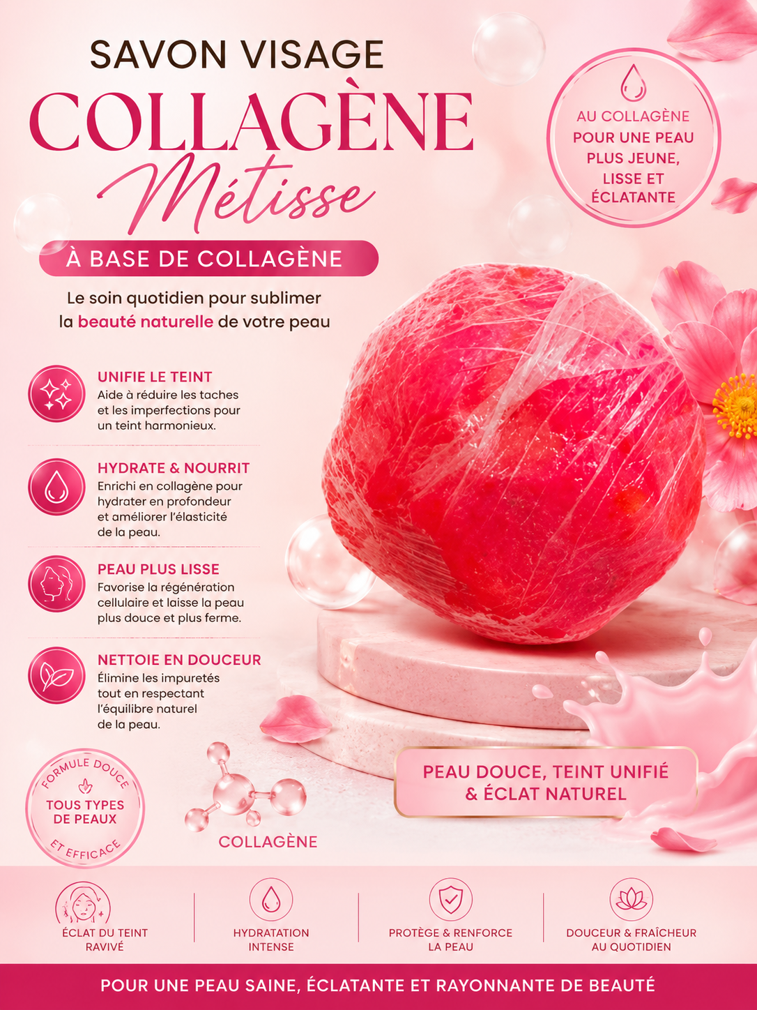 Savon visage métisse au collagène
