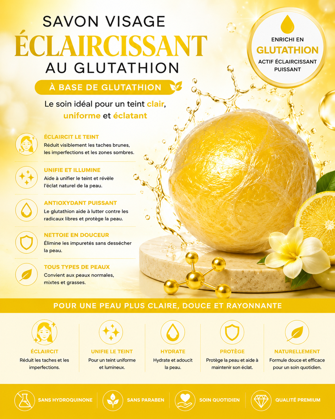 Savon visage teint claire au glutathion