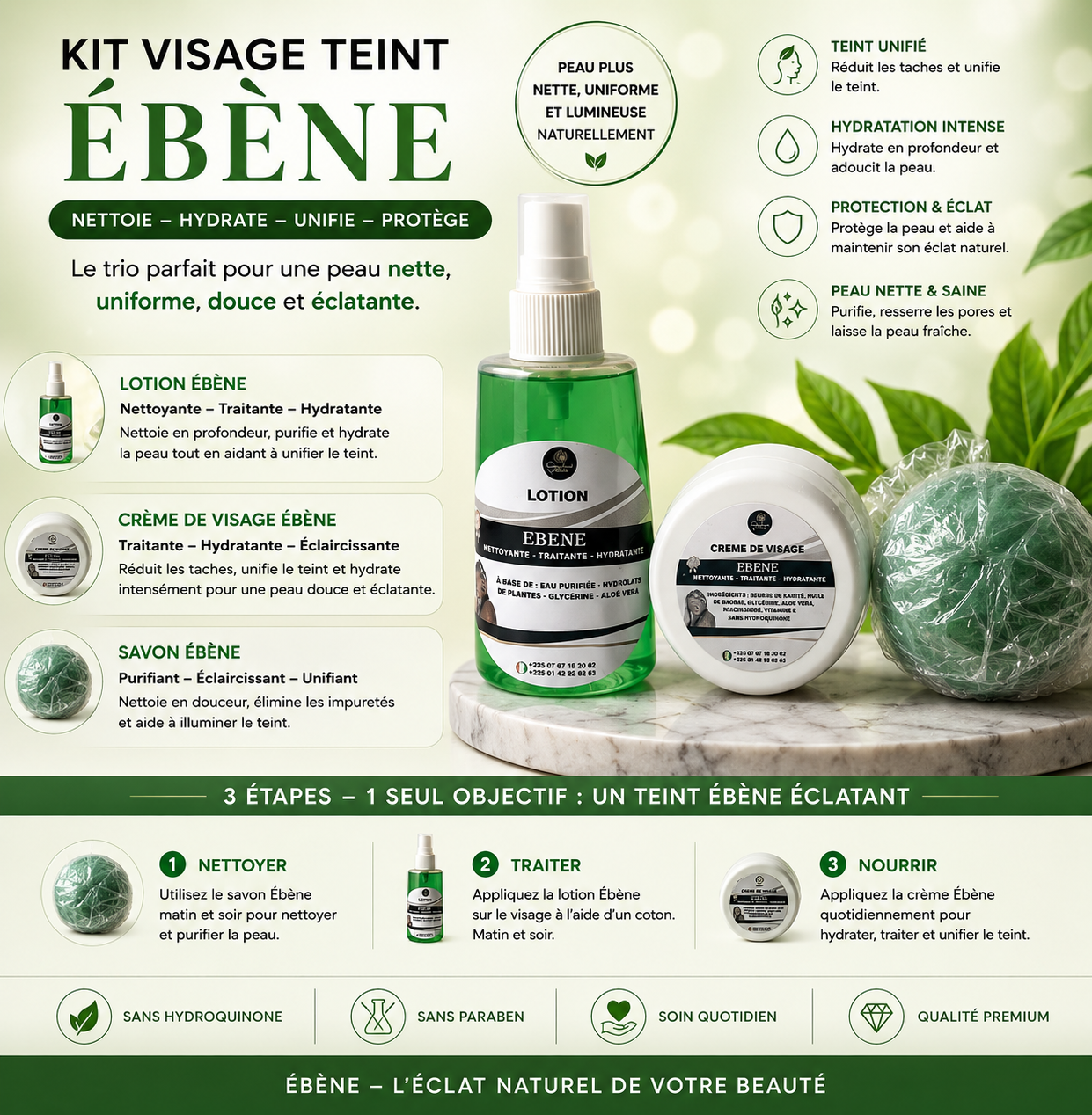 Kit visage teint noir ébène